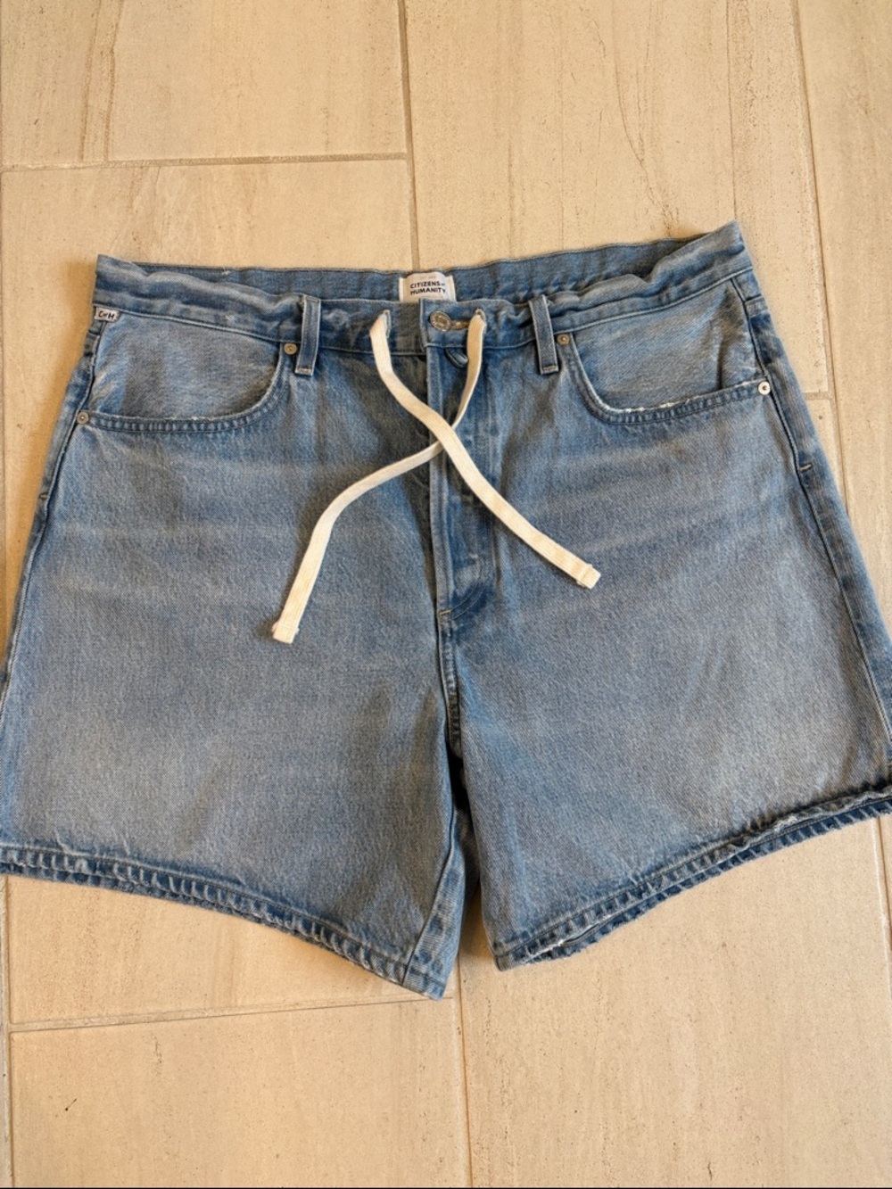 Citizens Of Humanity Light Blue Denim Shorts with Cream Drawstring
